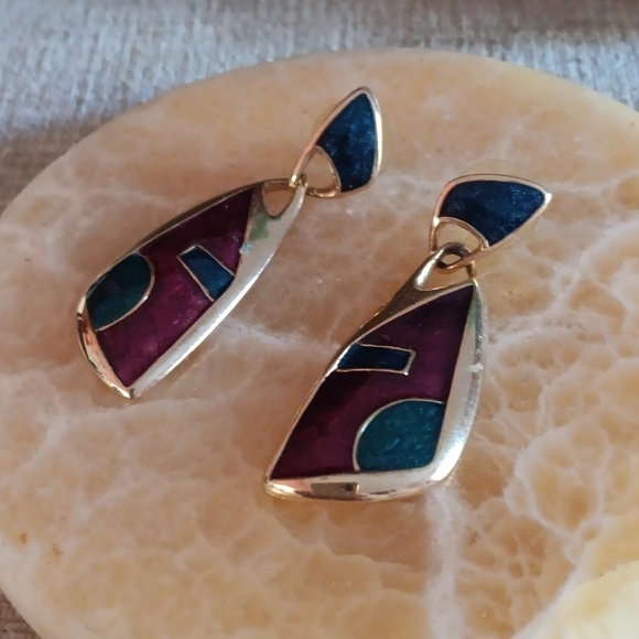 Gold Tone Jewel Tone Enamel Earrings - Picture 2 of 8